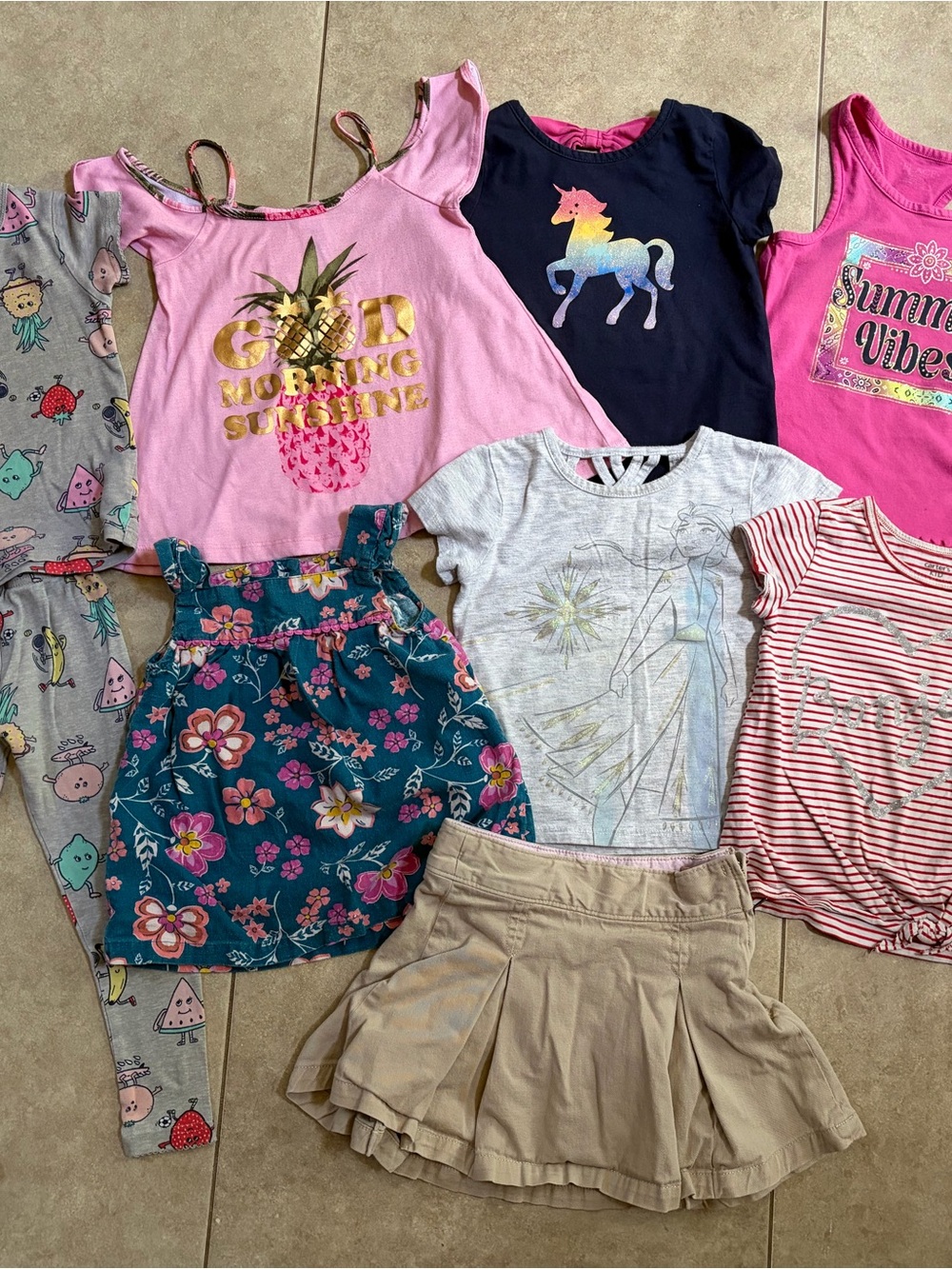 Lot Of 9 Girls Size 4-5 Summer Cloths Clothing Shorts Tops Pjs Skirt